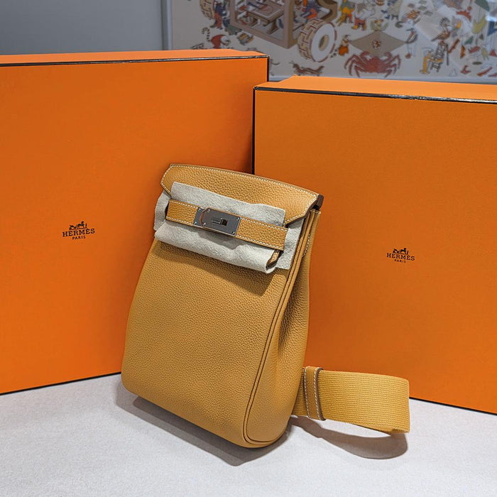 HERMES Mustard Leather Herbag Ado PM Backpack Palladium Hardware Unisex
