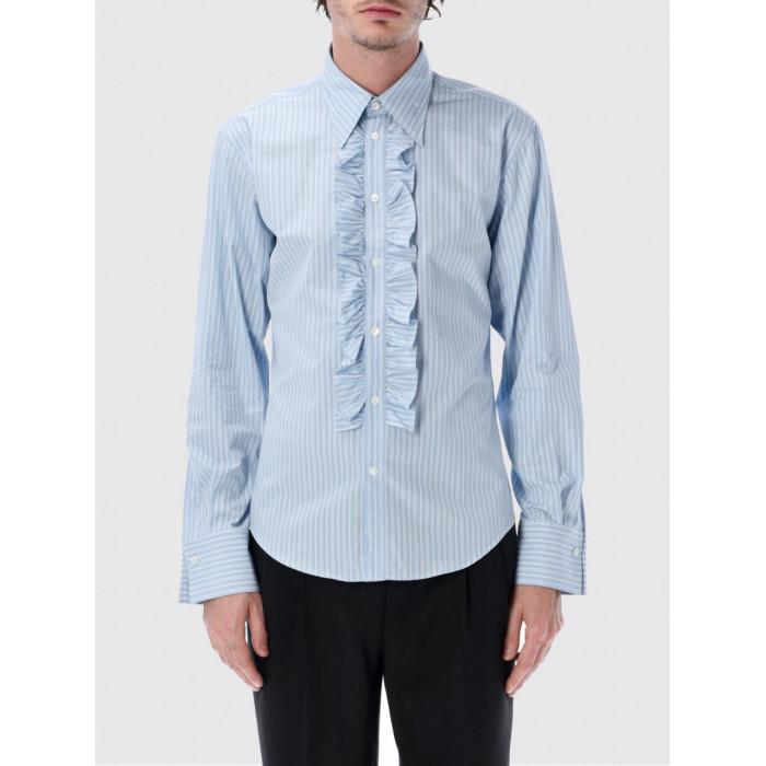 AMI Striped Cotton Poplin Ruffle Classic Jacket