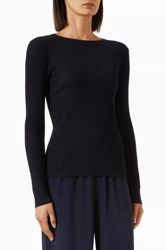 Max Mara Round Neck Knit Sweater for Women 29366011 006 NAVY DOM