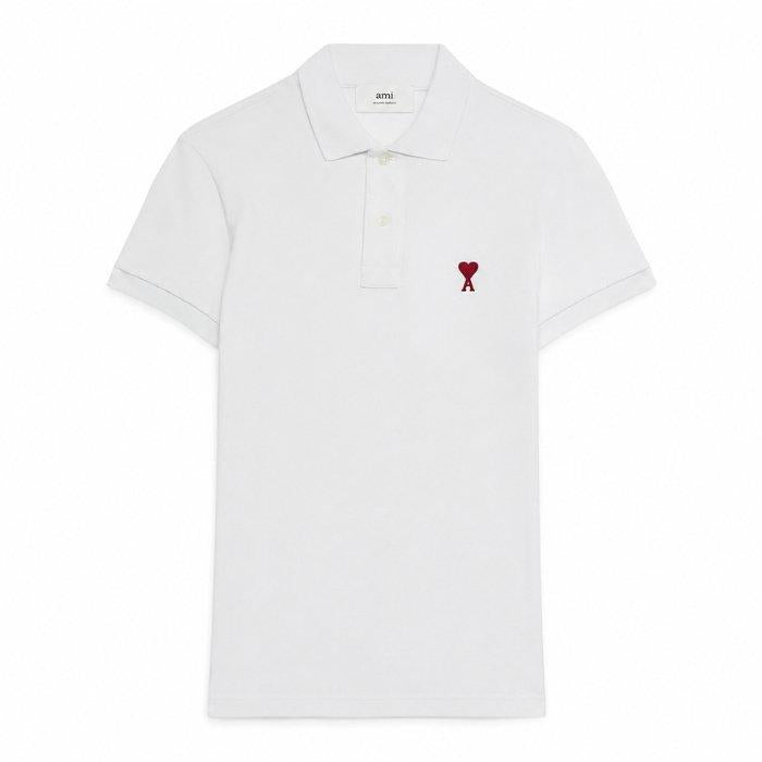 AMI Chain Stitch Heart Logo Organic Cotton Loopback Short Sleeve Polo