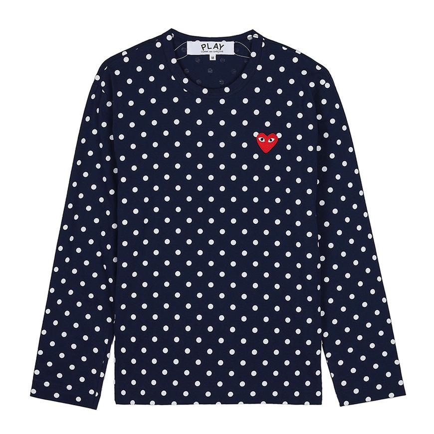 Comme des Garcons Unisex Heart Patch Polka Dot T-Shirt AX T166 051 NAVY WHITE