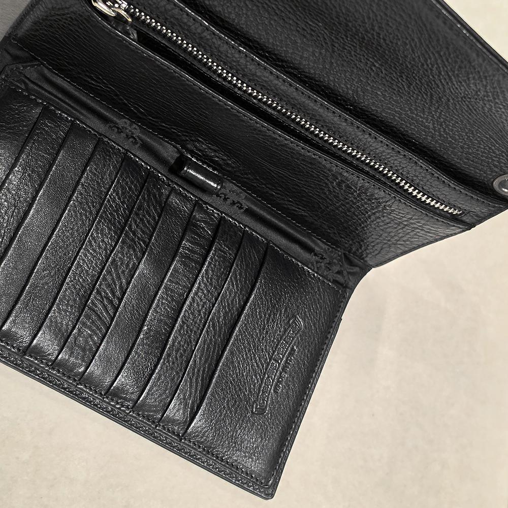Chrome Hearts Black Leather Wave Wallet Long Zip Wallet Unisex