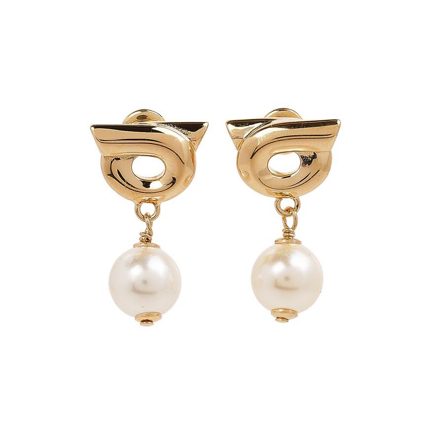 Ferragamo Women’s Pearl Gancini Earrings Gold Tone