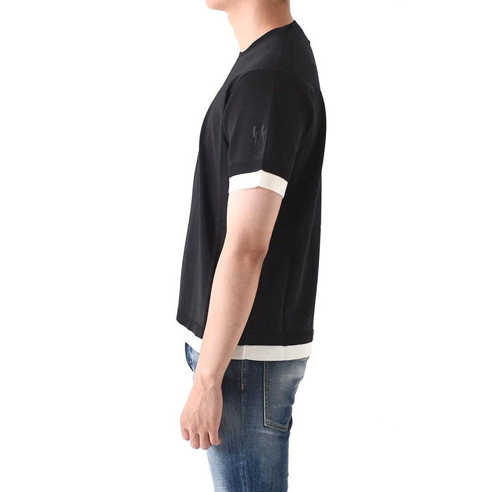 Neil Barrett Bolt Embroidered Layered Short Sleeve T-Shirt Navy