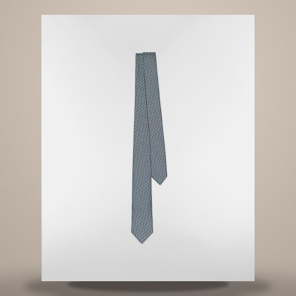 DIOR Gray Silk Oblique Pattern Tie