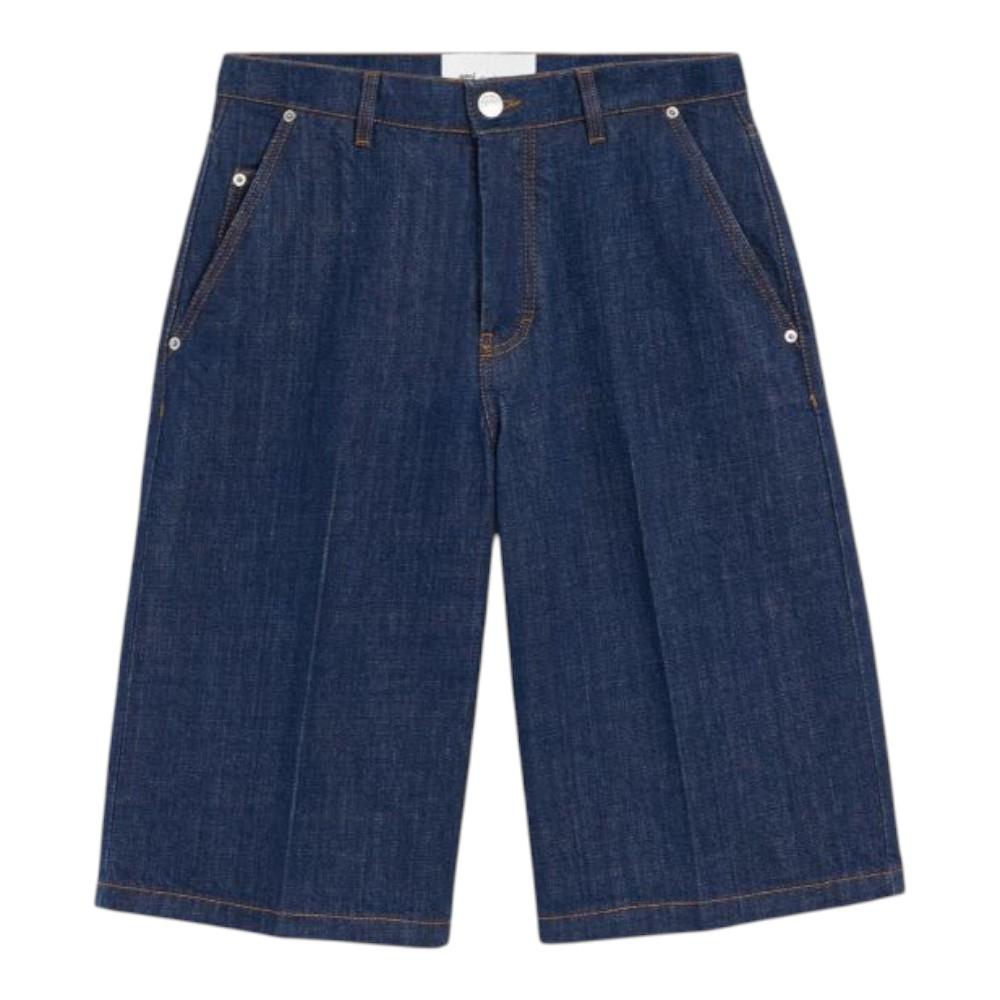 AMI Indigo Blue Cotton Loose Bermuda Denim Shorts