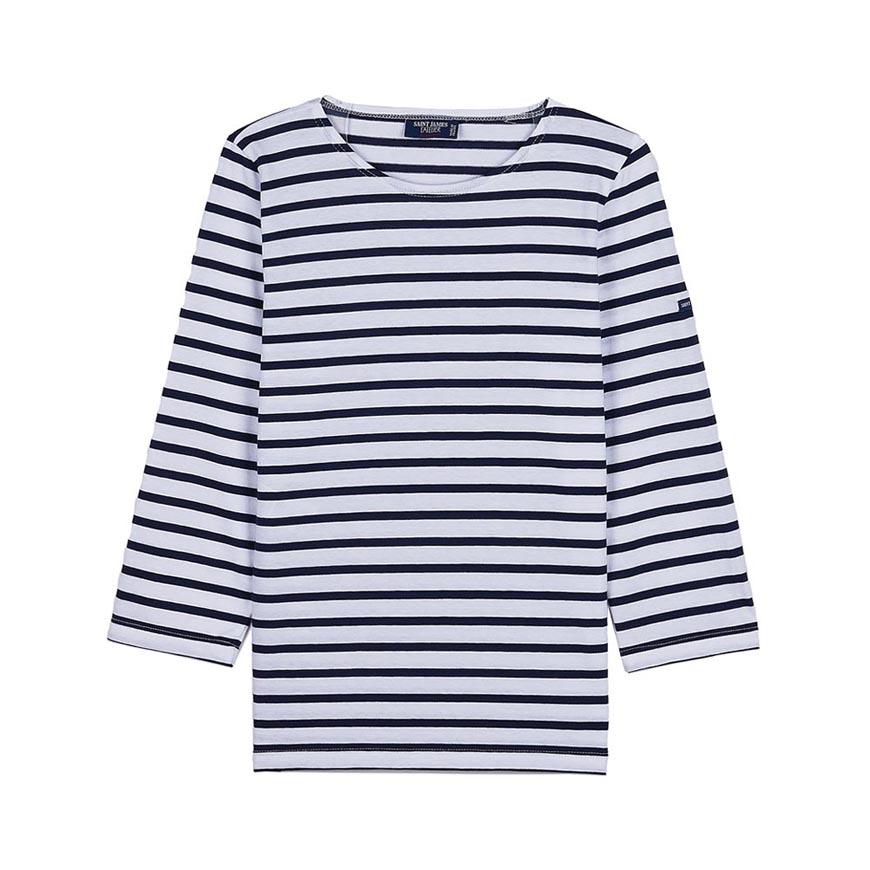 Saint James Striped Cotton Boat Neck T-Shirt White/Navy Women