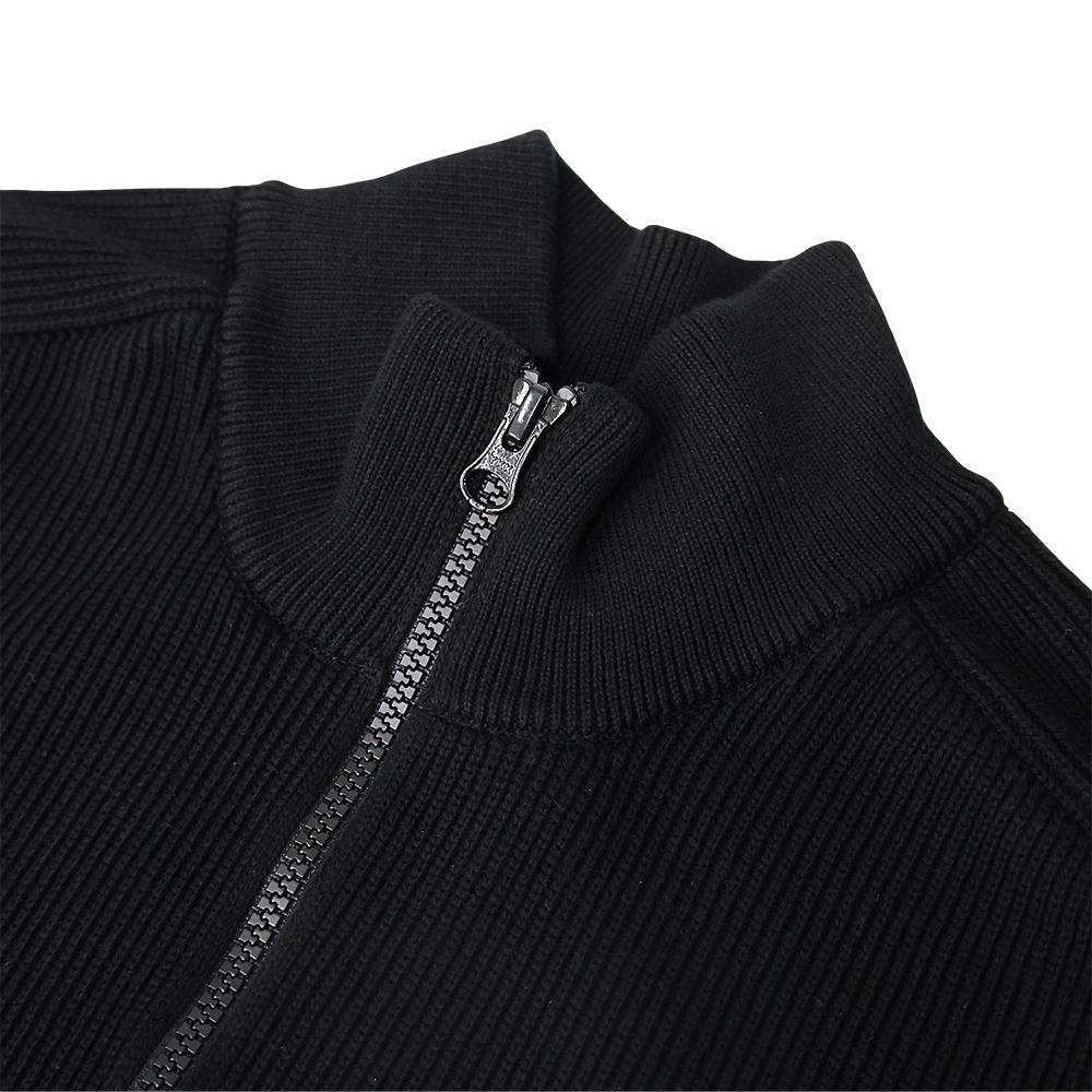 STONE ISLAND Zip-Up Wool Knit Sweater with Patch Black Men