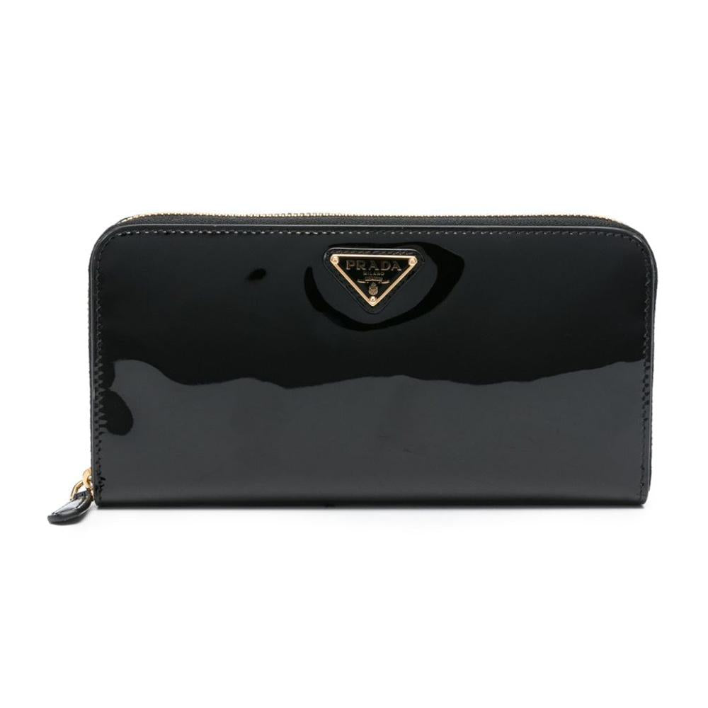 PRADA Black Saffiano Leather Zip Around Long Wallet