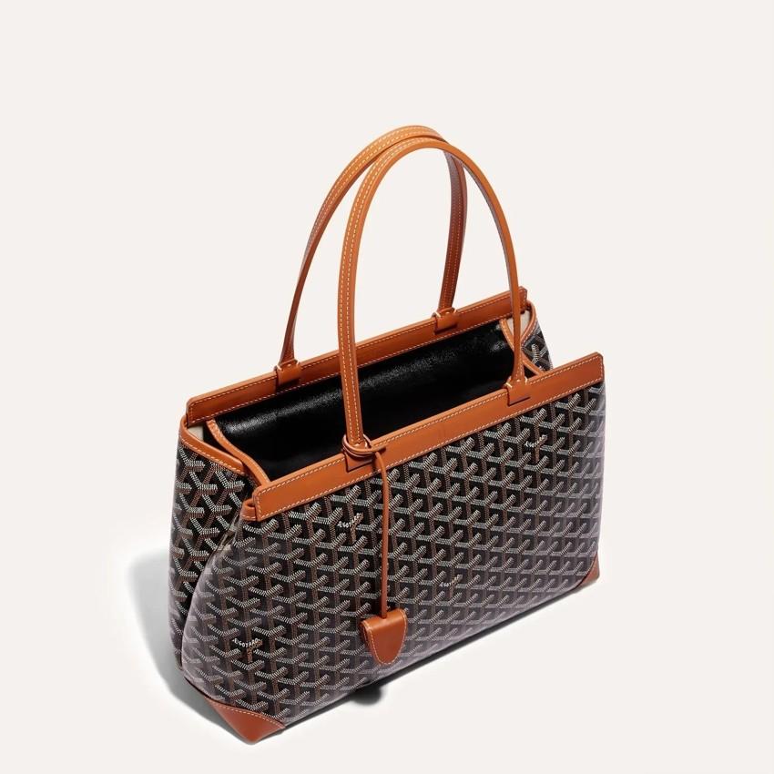 GOYARD Belchasse Bi-Color Leather Tote Bag PM Brown Black
