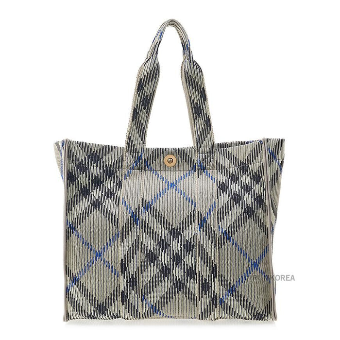 BURBERRY Medium Check Knit Tote Bag Women Beige