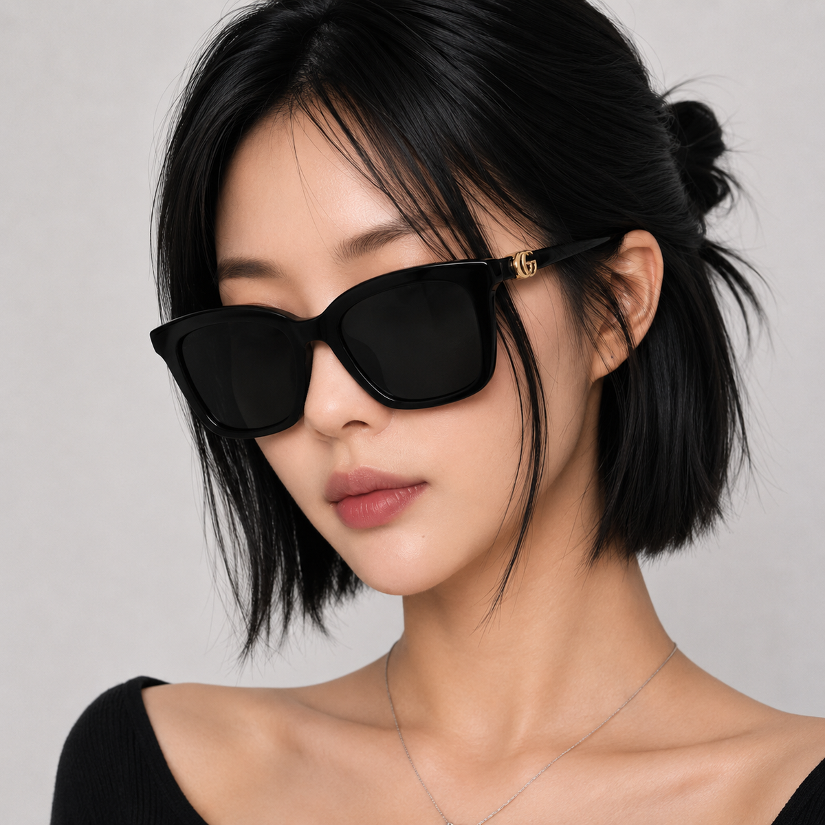 GUCCI Black Square Sunglasses Asian Fit Unisex GG Logo