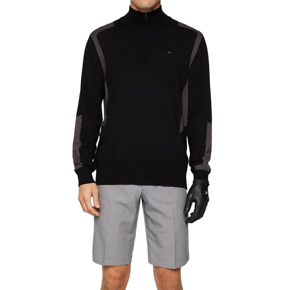 J LINDEBERG Men’s Golf Knit Zip-Up Sweater Black Mock Neck