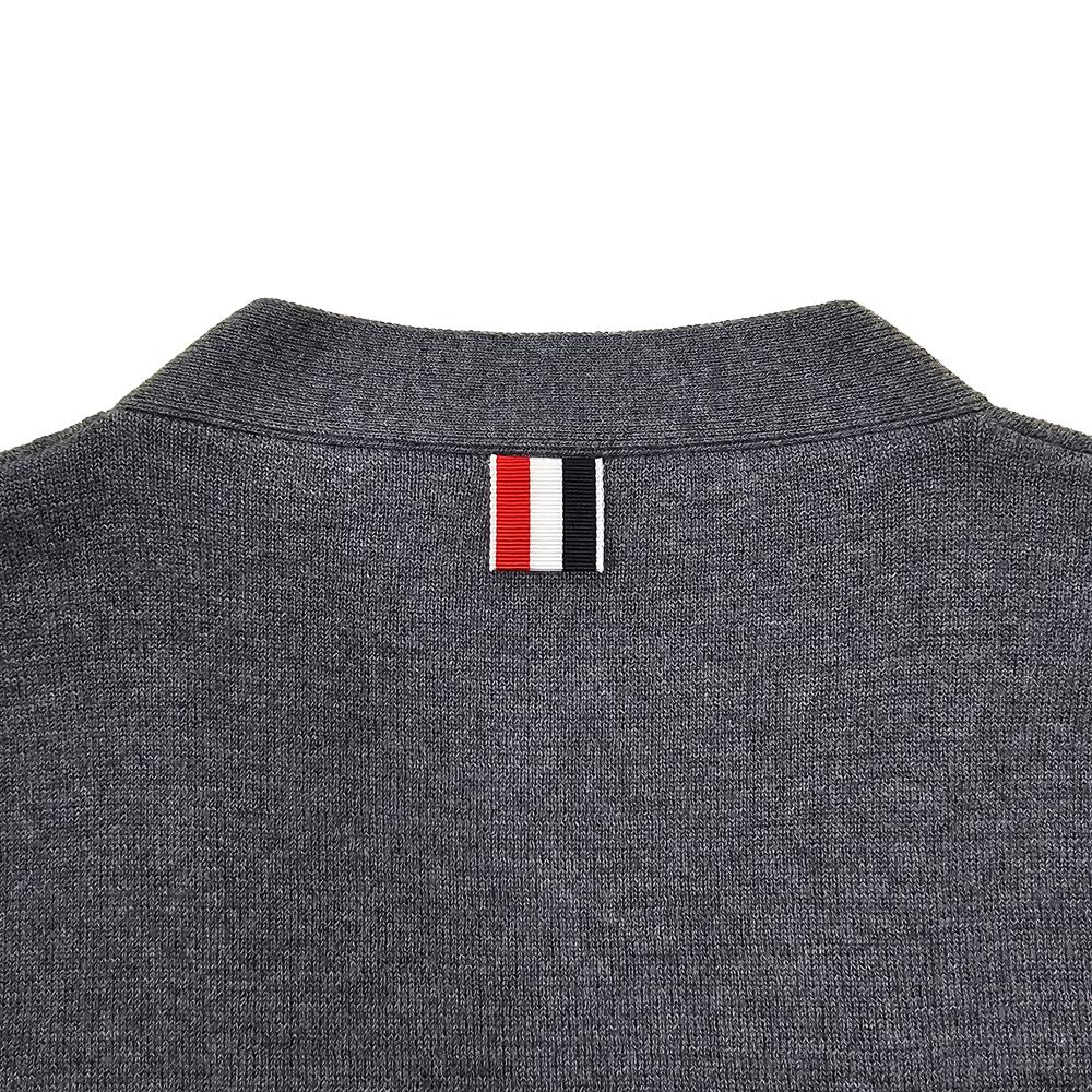 THOM BROWNE Diagonal Stripe Milano Stitch Wool Cardigan Gray Men