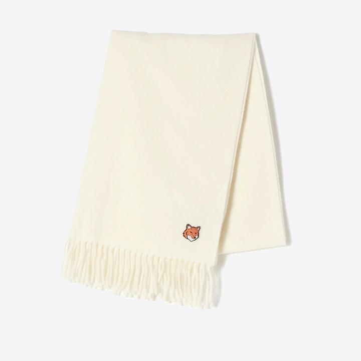 Maison Kitsune Fox Head Wool Scarf Paper Beige Unisex PM06201 WB0044 P205