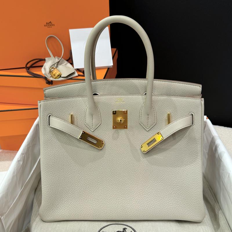 HERMES Togo Leather Birkin Bag Beton Color 30 Tote Unisex