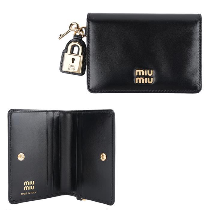 Miu Miu Metal Pendant Leather Card Holder Black