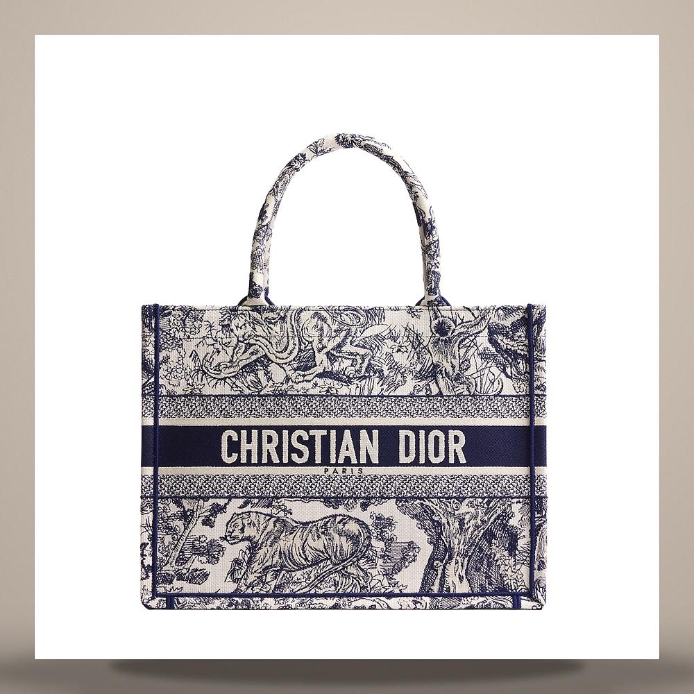 DIOR Book Tote Medium Ecru Blue Toile de Jouy Embroidered Crossbody Bag