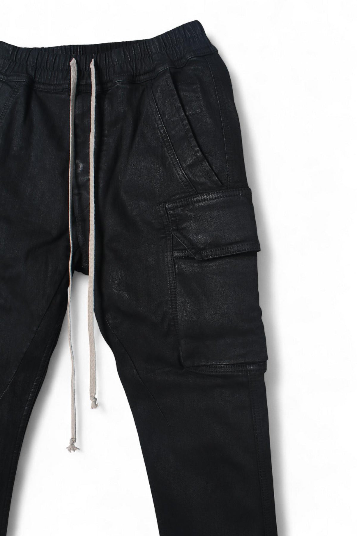 Rick Owens DRKSHDW Black Waxed Stretch Denim Mastodon Cut Sweatpants