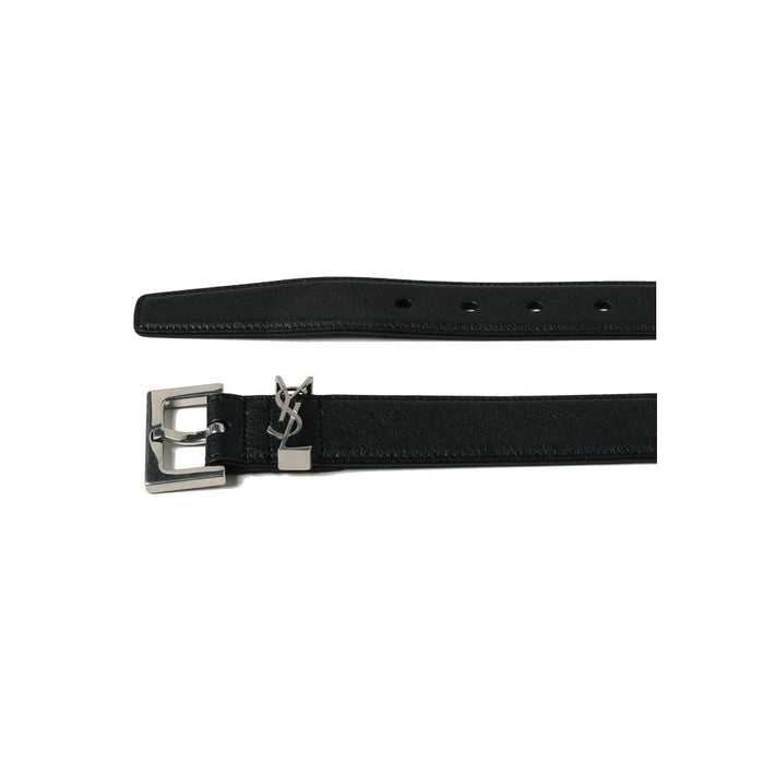 Saint Laurent Signature Logo Leather Belt Black