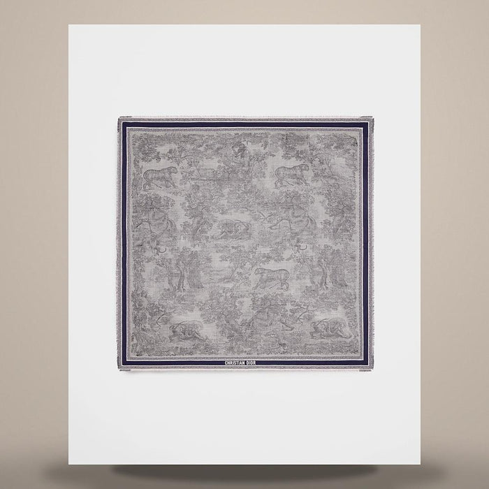 DIOR Toile de Jouy Ivory Blue Wool Silk Cotton Scarf