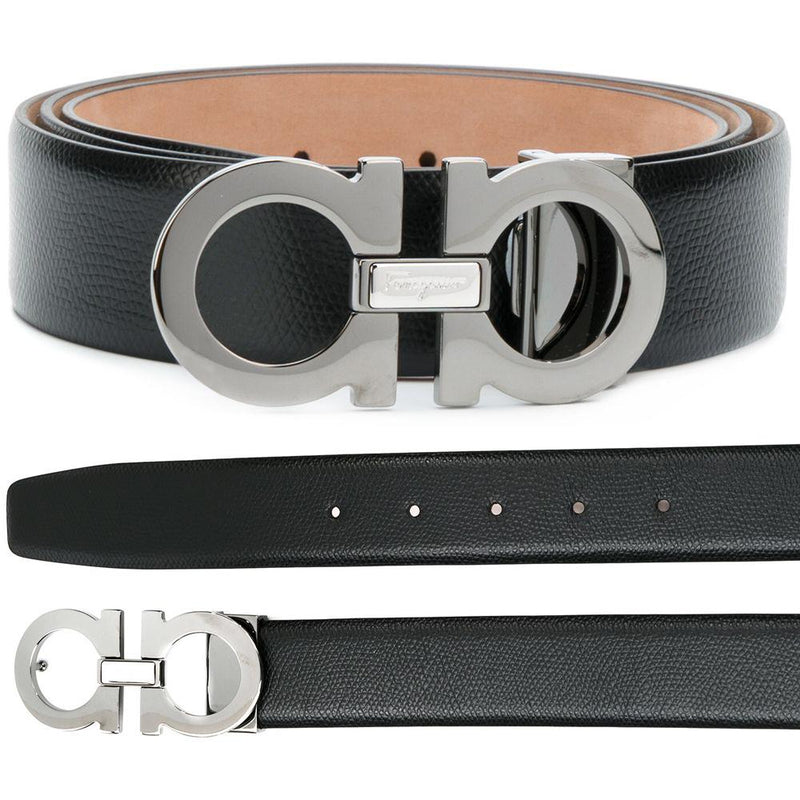 Ferragamo Dark Silver Double Gancini Leather Belt 67 9493 0671453