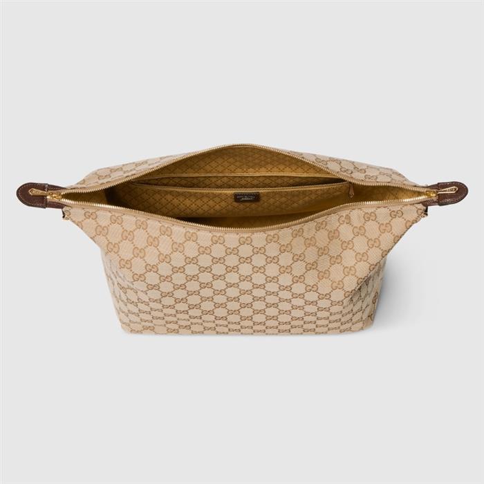 GUCCI Brera Medium Crossbody Bag Beige Canvas Leather Trim