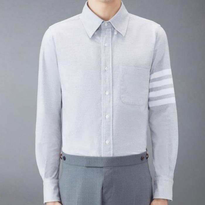 THOM BROWNE Solid Flannel 4-Bar Name Tag Straight Fit Long Sle MWL272A 05245 035