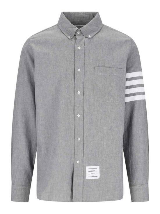 THOM BROWNE 4-Bar Stripe Chambray Straight Fit Long Sleeve Shirt