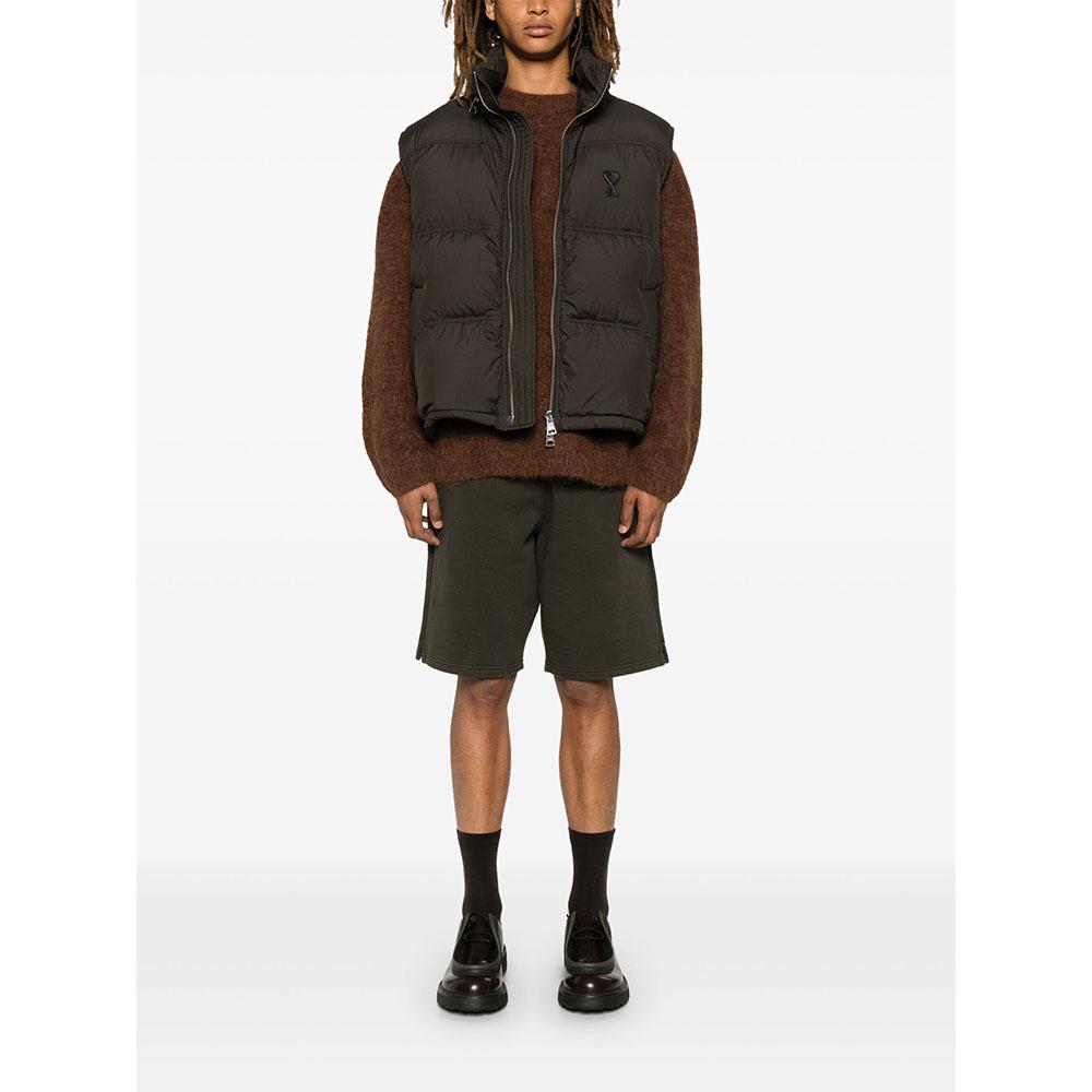 AMI Heart Logo Puffer Vest Brown HJK703 PA0009 221