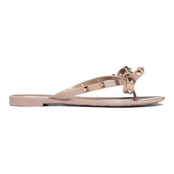VALENTINO Rockstud Poudre Leather Slide Sandals 6W2S0552PVSP45