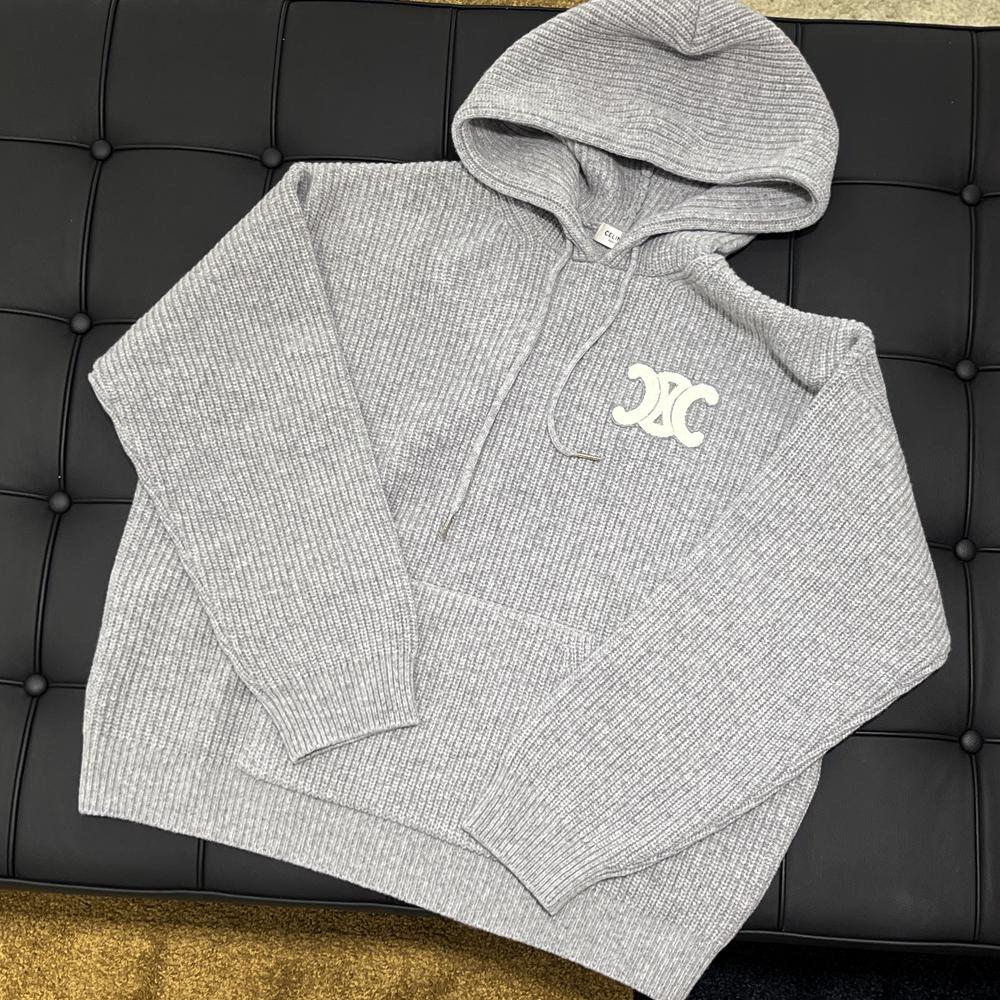 CELINE Triomphe Knit Hoodie Light Gray