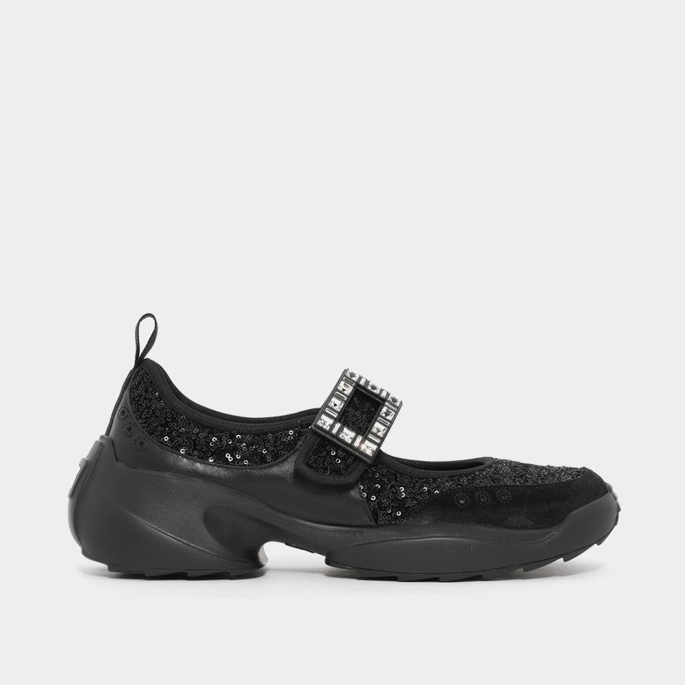 Roger Vivier Black Sequin Viv Run Mary Jane Women’s Flats RVW 75645560 VQSB999