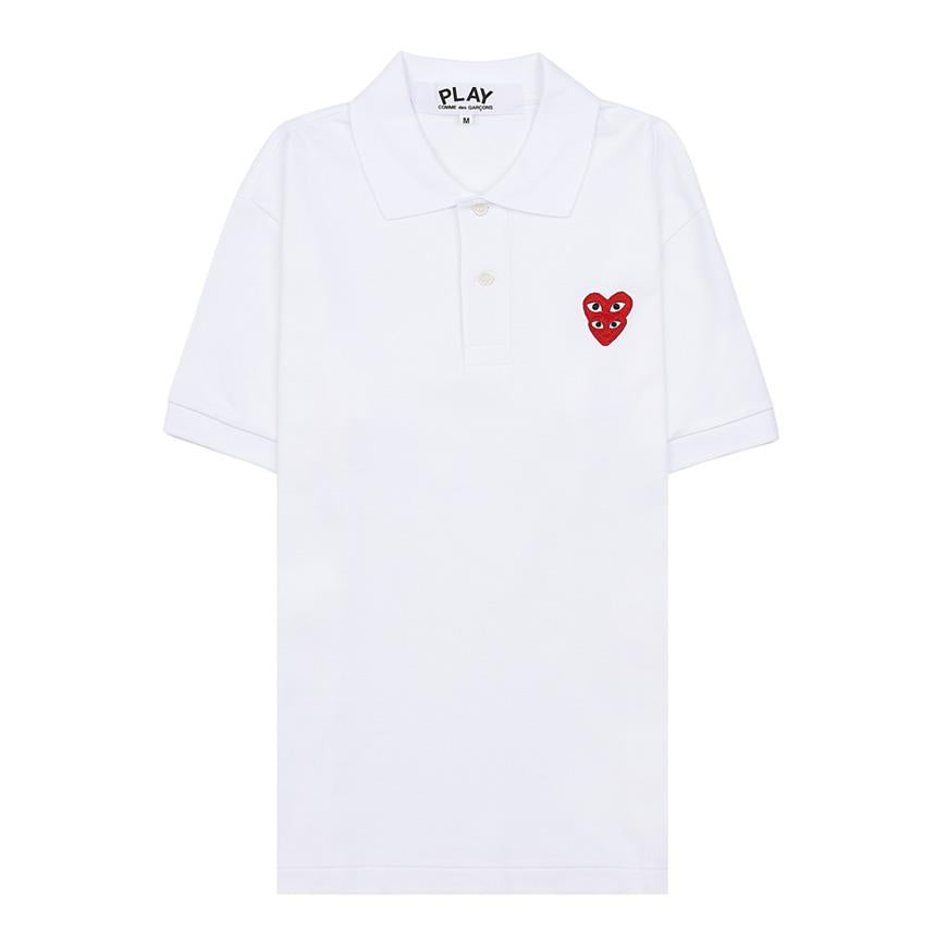 Comme des Garcons Unisex Double Heart Patch Polo Shirt AZ T290 051 WHITE