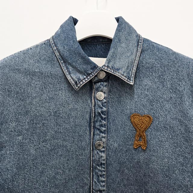 AMI Blue Cotton Oversized Denim Shirt with Heart Logo UJK897 DE0046 480