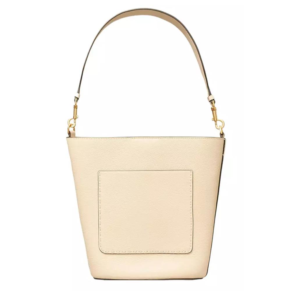 Tory Burch Logo McGraw Shoulder Bucket Bag Brie Yellow Leather