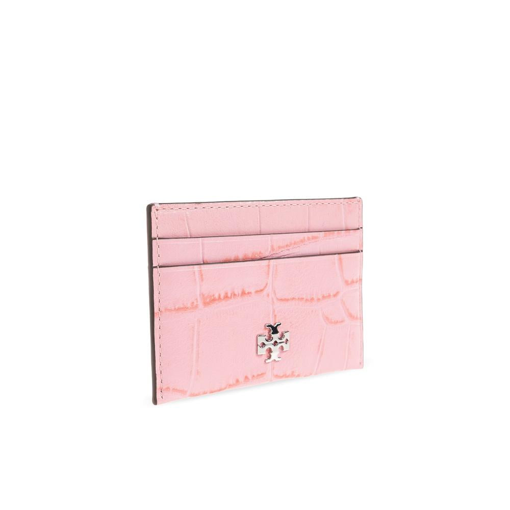 Tory Burch Charlie Embossed Croc Leather Card Holder Pink
