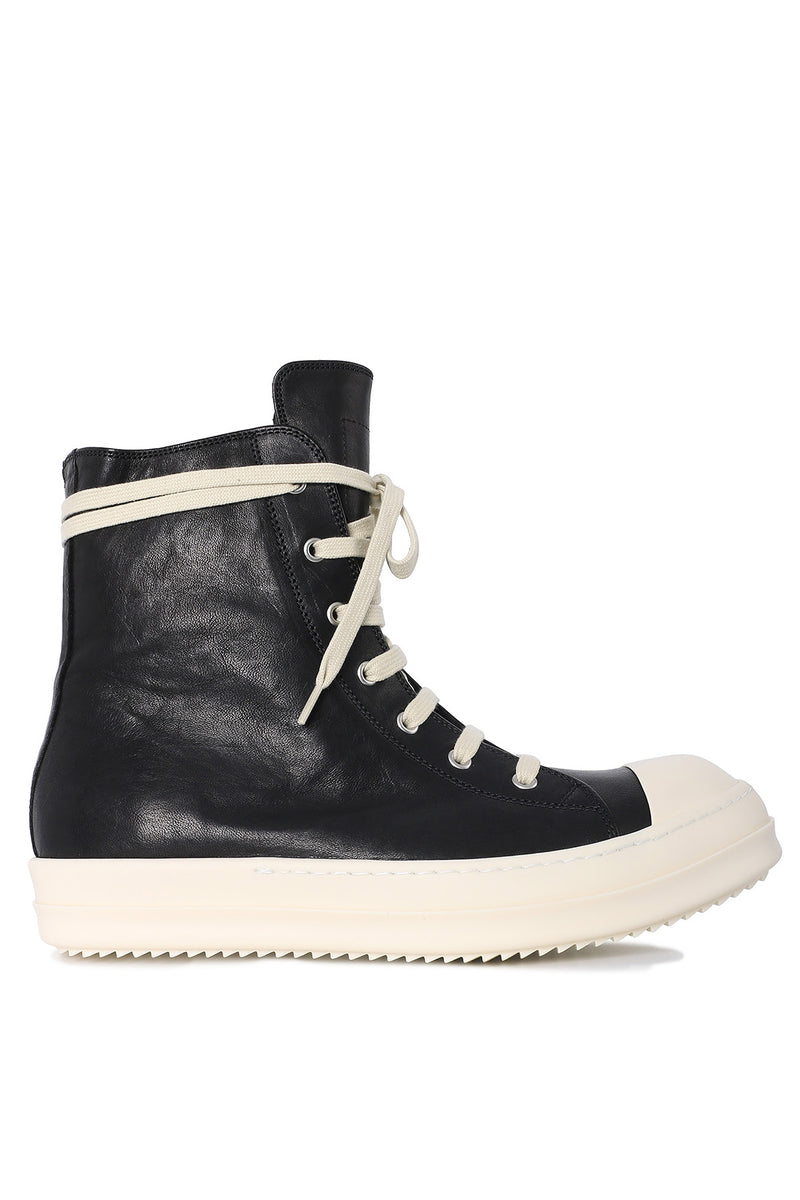 Rick Owens Goat Leather High-Top Sneakers Black Milk