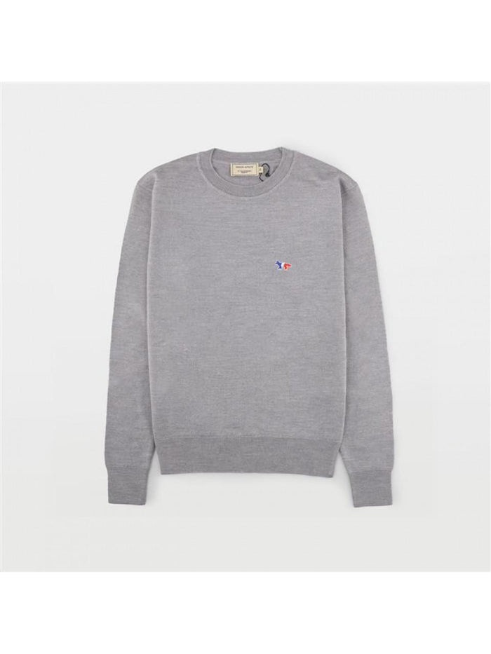 Maison Kitsune Unisex Tricolor Fox Patch Crewneck Knit Sweater