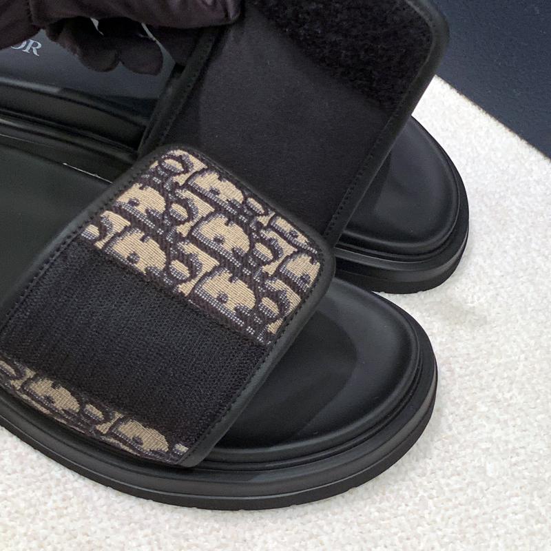 DIOR Men’s Oblique Jacquard Aqua Sandal Slippers Beige Black