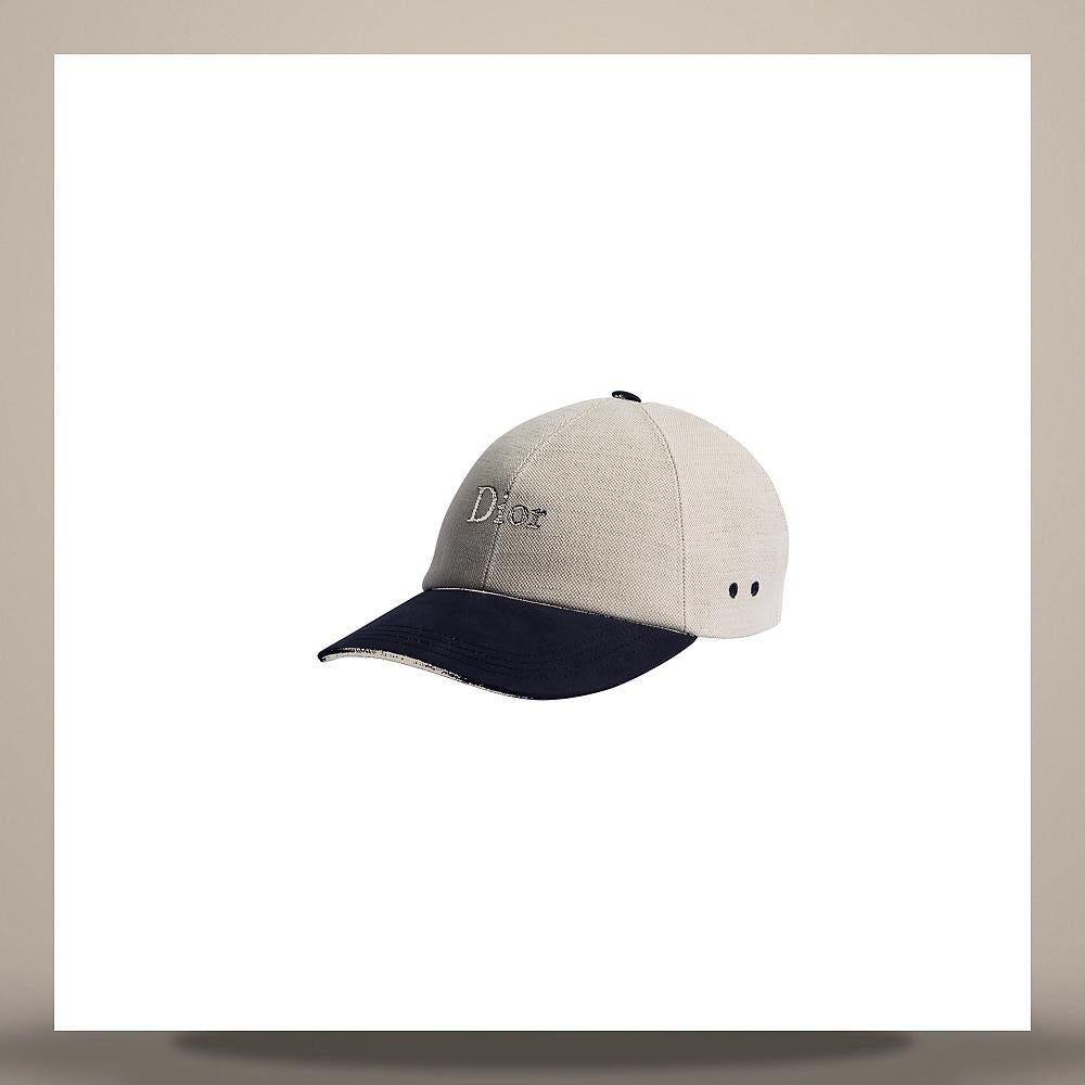 DIOR Ecru Navy Blue Cotton Blend Canvas Cap 693C909A3364 C185