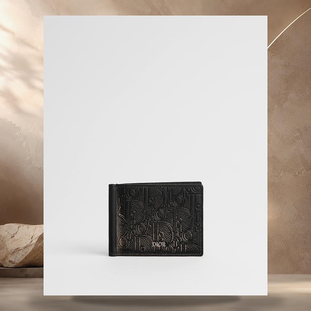 DIOR Black Dior Gravity Leather Money Clip Card Holder Wallet