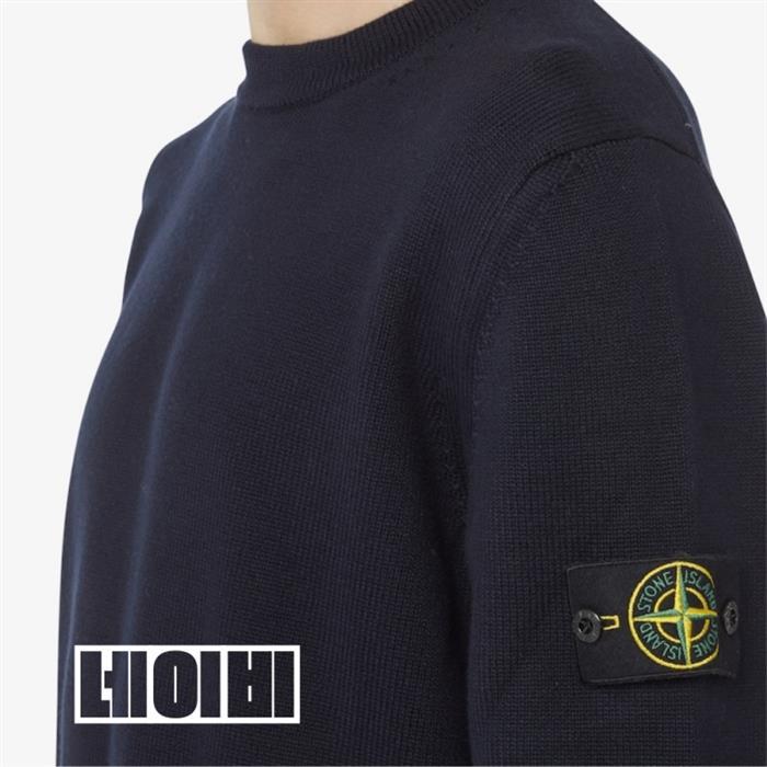 STONE ISLAND Woven Patch Signature Crewneck Knit Sweater Black Navy