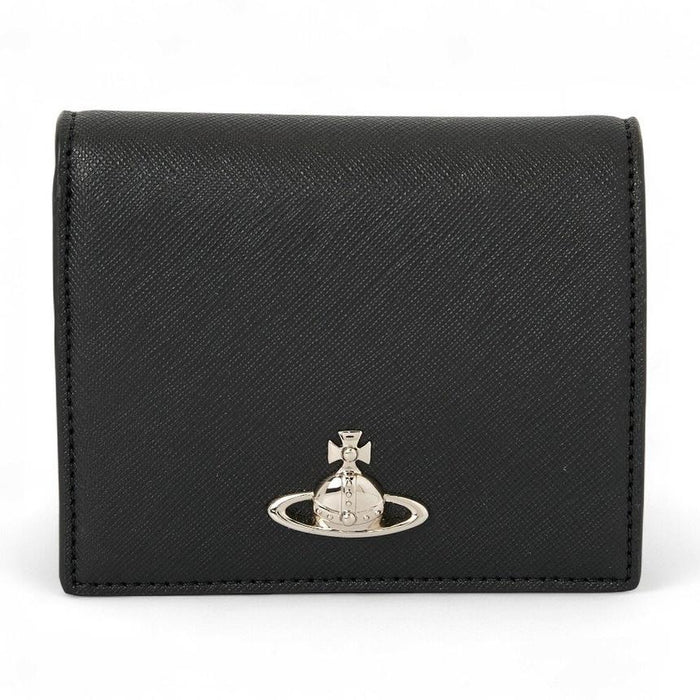 Vivienne Westwood Black Leather Compact Bifold Wallet for Women