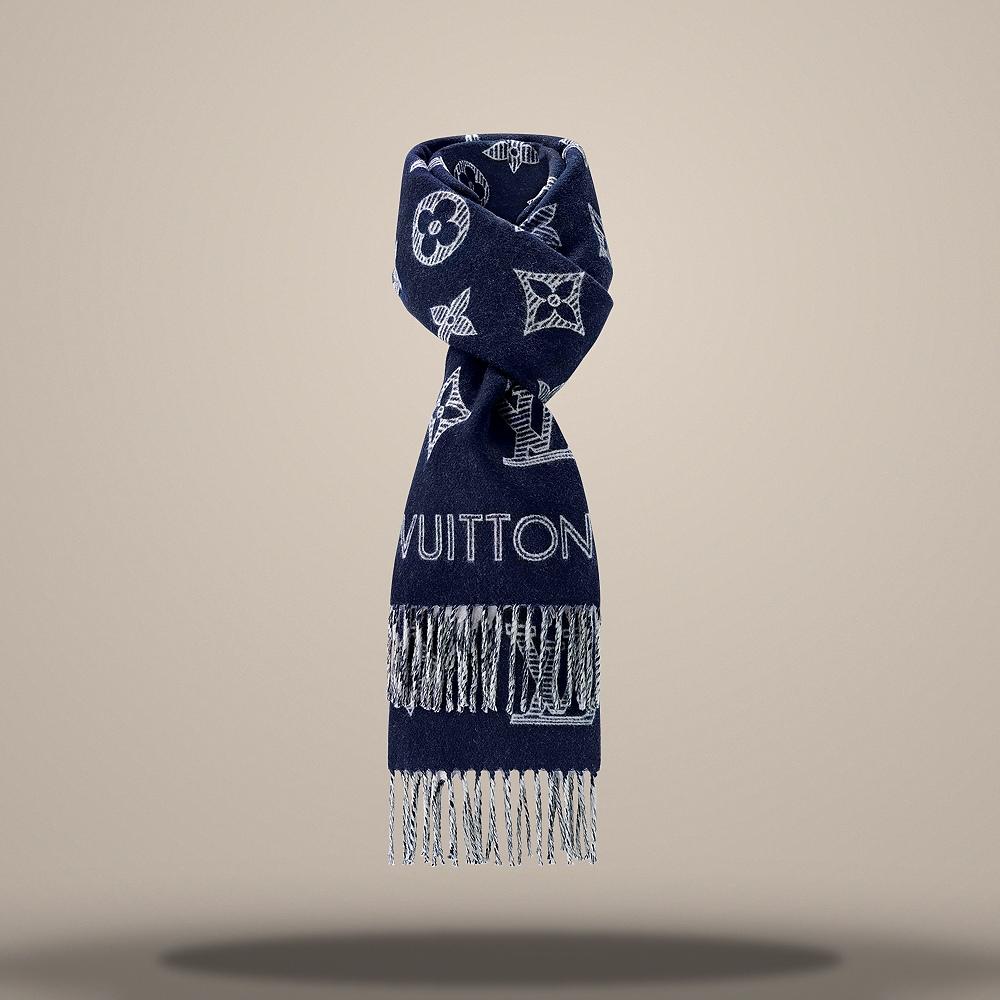 Louis Vuitton Monogram Shadow Navy Blue Men's Scarf