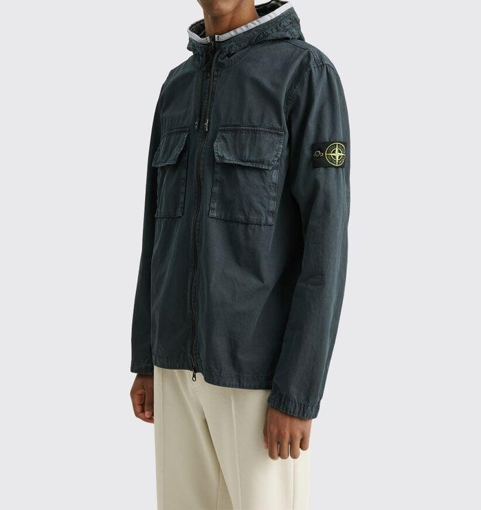 STONE ISLAND Logo Patch Cotton Hooded Overshirt Jacket 7615122WN V0165