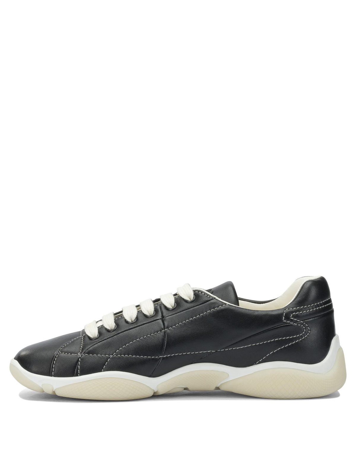 PRADA Black Leather Low Top Sneakers Men