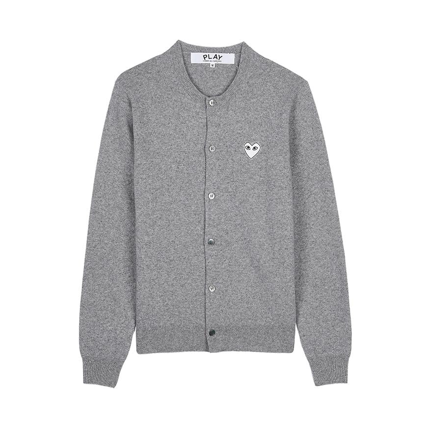 Comme des Garcons Unisex Grey White Heart Patch Cardigan Knit