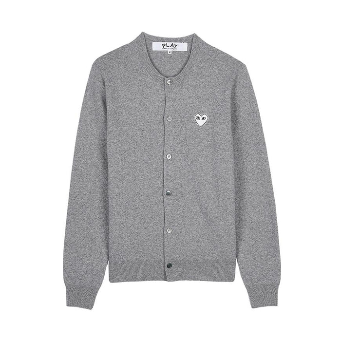 Comme des Garcons Unisex Grey White Heart Patch Cardigan Knit