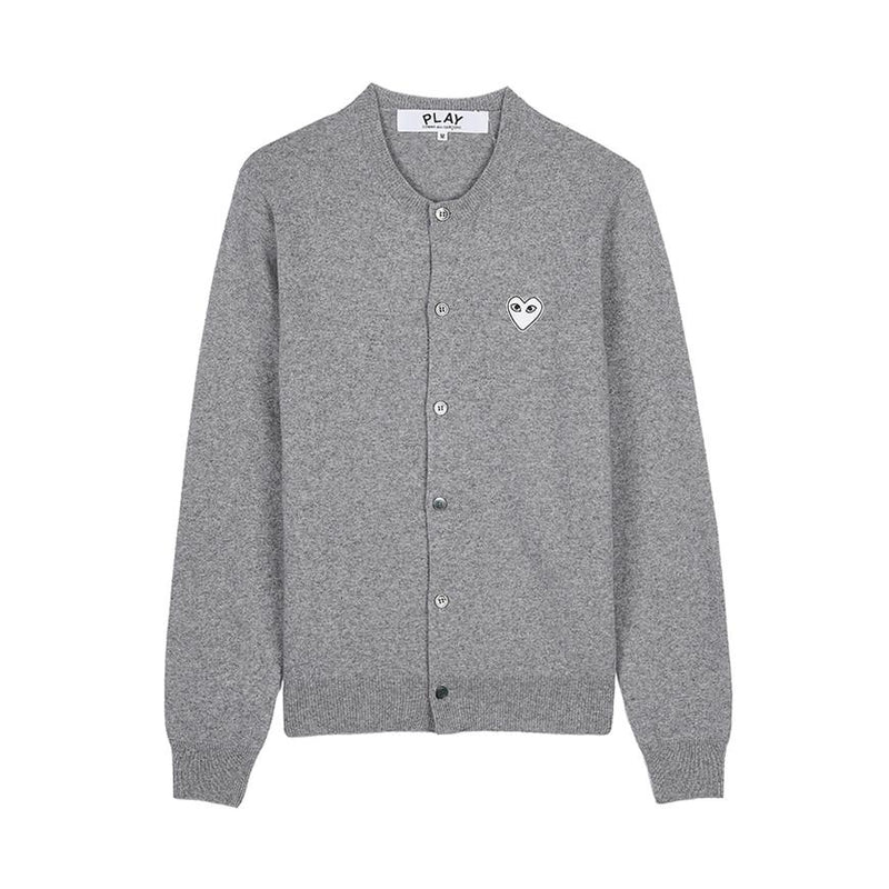 Comme des Garcons Unisex Grey White Heart Patch Cardigan Knit